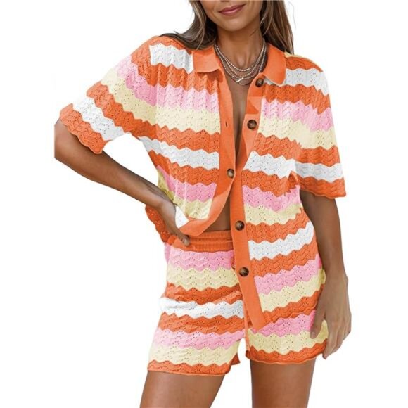 Tops - Women Knit Shorts Set 2 Piece Outfit